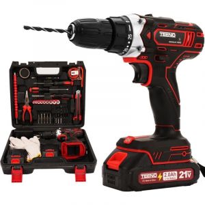 TEENO Perceuse Visseuse Sans Fil 21V,45 Nm Visseuse Devisseuse Sans Fil avec 2 Batteries 2.0Ah,25+1 Réglages de Couple,2 Vitesses,LED,46 Accessoires