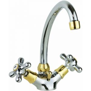 Paffoni - Robinet de lavabo à deux leviers couleur chrome-or bec pivotant Iris IRV077CO chromè-or - Iris - Vidage automatique 1'1/4