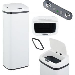 Poubelle automatique, 50 litres, Couvercle &eacute;lectrique, Avec support pour sac, Seau cuisine, en Acier, blanche - Relaxdays