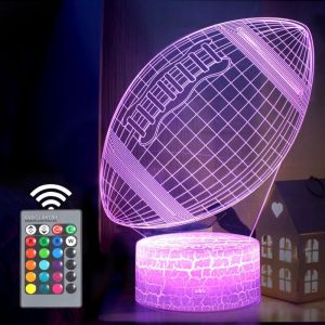 Veilleuse 3D, Lampe D'ambiance Tactile &agrave; Illusion D'optique LED Avec T&eacute;l&eacute;commande, Rugby Cadeaux de pour Enfants Gar&ccedil;ons Filles, 16 Couleurs pour la
