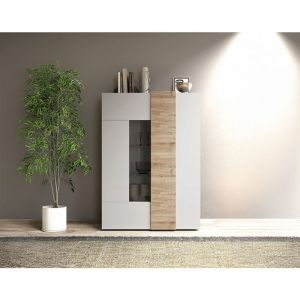 Bestmobilier - Leon - vitrine - 2 portes - 121x168 cm - bois / blanc