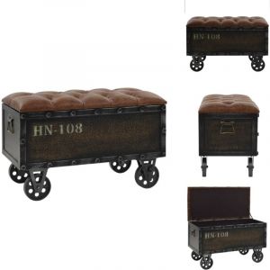 Banc de rangement Bois massif et similicuir 80,5x41x50 cm - Banc De Rangement - Banc Coffre - Meuble Rangement - Mobilier Vintage - Banc Pliable