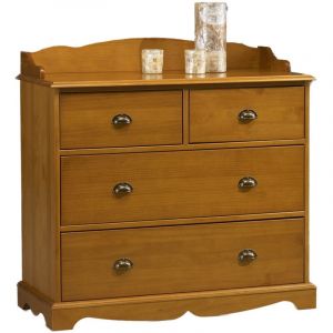 Commode 4 Tiroirs Pin Miel Style Anglais avec Cr&eacute;dence L 96 H 91.6 P 42 cm