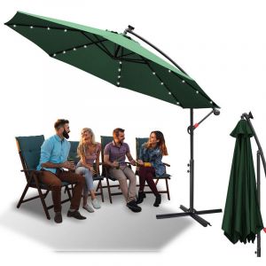 Vingo - swanew Parasol Parapluie 300 cm avec led, protection uv, manivelle -Vert
