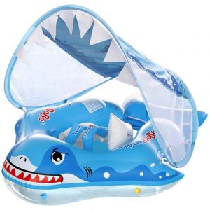 Lifcausal - Flotteur de bain pour bébé gonflable, 3 - 24 mois, avec mini pompe à air et abri solaire.L