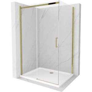 Mexen - Omega cabine de douche coulissante 130 x 90 cm, transparente, dor&eacute;e + receveur plat - 825-130-090-50-00-4010