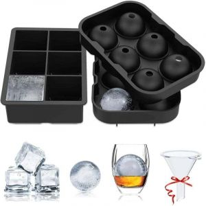 Lot de 2 Bac a Glacon Silicone, Grand Glacons Moule & Moule &agrave; Gla&ccedil;ons Rond avec Entonnoir, Sans BPA, Faciles &agrave; Retirer Bac Glacon pour Whisky,