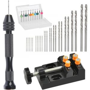 Aiperq - 37 Pièces Ensemble de Perceuse à Main Mini Perceuse à Main de Precision Aluminum Mandrin sans Clé Foret Fraise Twist Forets Torsion et Étau