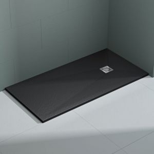 Mai & Mai Receveur de Douche Antid&eacute;rapant Bac &agrave; Douche Gris Noir Mat en R&eacute;sine Marbre Artificielle 80x160x3cm Rectangulaire G&eacute;o9