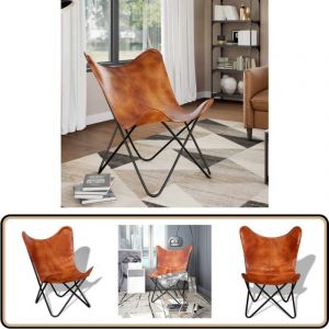 Vidaxl - Chaise papillon Marron Cuir véritable - Fauteuil Papillon - Chaise Papillon - Cuir Véritable - Fauteuil Vintage - Décoration Intérieure