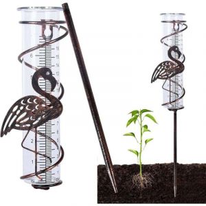 Pluviom&egrave;tre, pluviom&egrave;tre en verre avec pieux m&eacute;talliques, outil de mesure de pluie, jardin, Cour, pluviom&egrave;tre d&eacute;coratif ext&eacute;rieur (Flamingo)