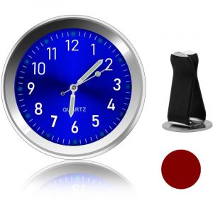 Horloge Ronde de Voiture, Horloge Lumineuse &agrave; Quartz, Mini Horloge Voiture Tableau de Bord avec Clip Grille d'A&eacute;ration, Horloge Autocollante