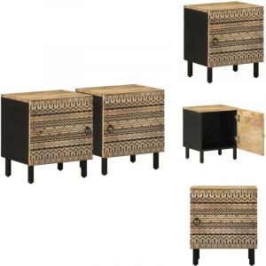 Tables de chevet 2 pcs noir bois de manguier massif brut - Table De Chevet - Tables De Chevet - Armoire De Lit - Table D'appoint Pour Chambre à