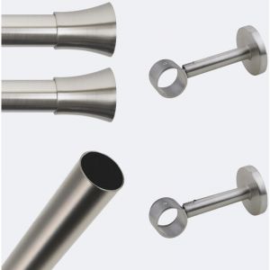 Boulet - Kit de tringle &agrave; rideaux Nickel Mat 150cm Diam.28mm Embout Pommeau - Fixation Mur