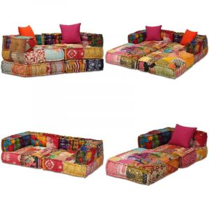 Vidaxl - Pouf modulaire à 2 places Patchwork Tissu - Canapé Modular - Pouf Convertible - Canapé Lit - Décoration Intérieure - Style Exotique - Home &