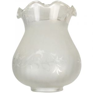 Tibelec - Verre tulipe satiné blanc et gravé pour lustre et applique