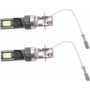 2pcs LED ampoule de phare, 2525 12LED phare de v&eacute;hicule de voiture replacement pour ampoule de phare H3 DC12V-24V blanc 6500K-7500K