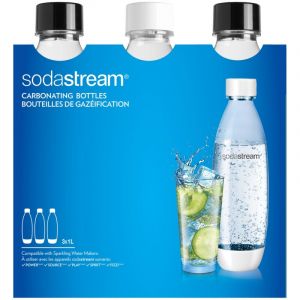 SodaStream Pack de 3 bouteilles PET 1 litre noir et blanc