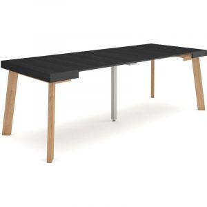 Skraut Home - Table console extensible, Console meuble, 220, Pour 10 personnes, Pieds en bois, Style moderne, Noir
