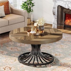 Table basse ronde, table basse circulaire de ferme de 80 cm avec piédestal en métal élégant, table basse unique industrielle, petite table centrale