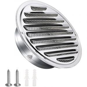 Grille d'a&eacute;ration inox 100 mm avec vis et chevilles Lamelles de protection contre les intemp&eacute;ries avec moustiquaire et boucle Grille de sortie d'air