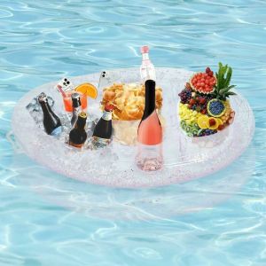 Porte Verre Piscine Gonflable Bar Flottant Piscine avec 8 Trous, Support Gonflable De Boisson Portable Bar De Piscine Flottant, Plateau Flottant