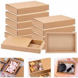 12 pcs Bo&icirc;tes &agrave; Tiroirs en Papier Kraft 19145.2cm Boite Kraft avec Couvercle Bo&icirc;te de Cadeau en Papier Kraft Petite Boite en Carton pour Bonbon