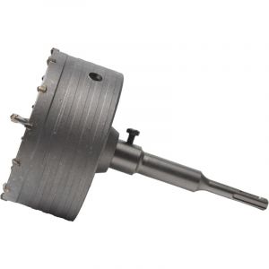 Scie &agrave; Cloche Tr&eacute;pan B&eacute;ton 125mm avec Adaptateur SDS Plus 110 mm + Foret h&eacute;lico&iuml;dal + Vis de positionnement, Pour Brique B&eacute;ton Ciment Pierre