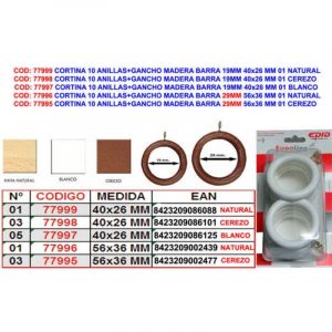 Rideau 10 Anneaux Crochet En Bois Tringle 19mm 40x26mm 05 Blanc