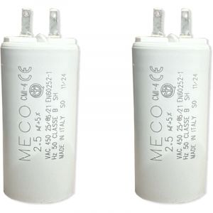 Lot de 2 – Condensateurs 2,5 µF V2 – Pour moteur de volet roulant ou store – Compatible somfy, simu, nice – 2 fils avec connecteur – Fond plat – 450V