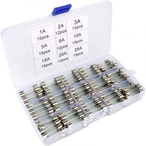 Assorties Kit de 126 Pcs Fusible Verre, 6 x 30mm Cartouche en Verre Fuse, Coup Rapide Voiture Fusibles, Fast-Blow Fusibles en Verre(AMP 1A 2A 3A 5A