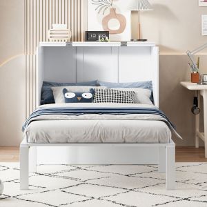 Lit armoire 90x200 cm, lit mural avec sommier &agrave; lattes, lit pliant mural, lit armoire vertical,blanc