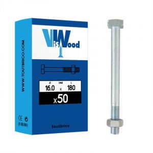 Viswood - 50 boulons de charpente tête carrée 16x180mm zingué