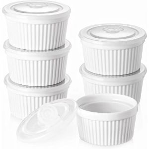 Ramequin Lot de 6, Moules &agrave; P&acirc;tisserie en Porcelaine, Ramequin pour Creme Brulee & Muffin & G&acirc;teau, Moules &agrave; Souffl&eacute;s & Pudding, Mini Bols &agrave; Glace,