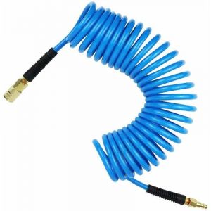 Tuyau à air comprimé PU 7.5 m de long 6 mm ID x 9.5 mm AD avec raccords rapides 1/4", Limiteur de flexion, Bleu