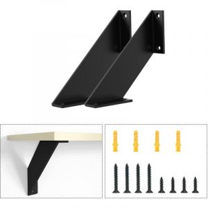 Supports d'Étagère 2 pièces, Équerre Étagère Murale Noire, ÉquerreÉtagère Metal Flottantes 10cm Equerre Charge Lourde,Wquerre Étagère Inversée