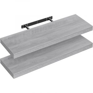Woltu - Lot de 2 Étagère Murale 70x22.9x3.8cm, Étagère Flottante de cd, Gris Chêne