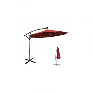 Parasol Déporté Ø3M, Parasol pour Terrasse, Parasol Inclinable, Rotatif à 360°, avec Pied en Croix, 32 led, Rouge - Goplus