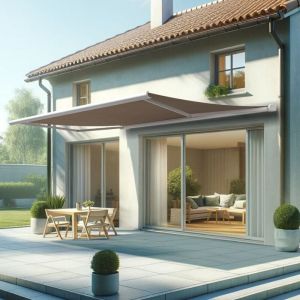 Intersun - Store banne coffre intégral hevoa 5,00x3,50 m (Motorisé Secours à Télécommande - Blanc satiné RAL9010 - Taupe)