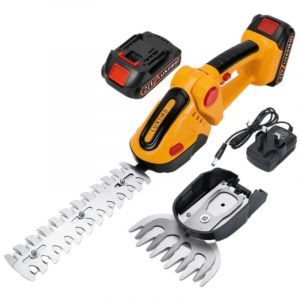Taille haie batterie, 2 en 1 21V Cisaille &agrave; Gazon sur Batterie Rechargeable avec 2 Lames et Chargeur, 1Batterie 6000 mAh, Coupe Haie sans Fil pour