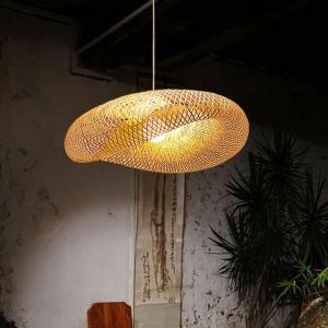 Suspension en rotin Luminaire Suspendu en Osier Luminaire Suspendu Industriel Vintage de Style Japonais Plafonnier Lustre Suspendu Décorations