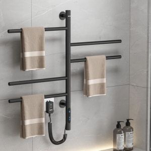 Seche Serviette Electrique Noir 660x420MM IP24 Seche Serviette pivotant à 180° avec minuterie de température constante Intelligente à écran Tactile