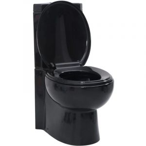 WC Cuvette Toilette WC &agrave; poser Pack WC complet c&eacute;ramique Noir 24090