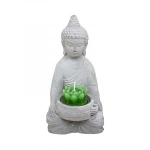 Statue Photophore avec Bougie 'Bouddha' 15cm Gris