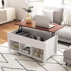 Goplus - Table Basse Relevable Moderne, Table Basse de Salon a Plateau Relevable, Table Basse Transformable avec Compartiment Cache et Espace de