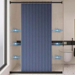 Rideau de douche pliable et imperm&eacute;able, rideau de douche magn&eacute;tique, rideau de douche en lin &eacute;pais, non doubl&eacute;, bleu, 100 cm x 200 cm