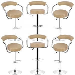 Wyctin - Hofuton Tabouret de Bar, Lot de 6, Chaise, Hauteur Réglable, Revêtement en pu, Rotatif sur 360°, avec Dossier et Repose-Pieds, Piètement