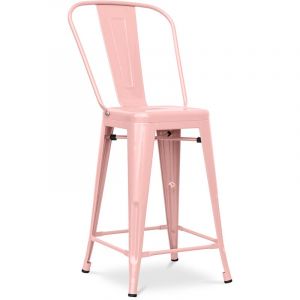 Privatefloor - Tabouret de bar avec dossier - design industriel - 60cm - Stylix Orange pâle