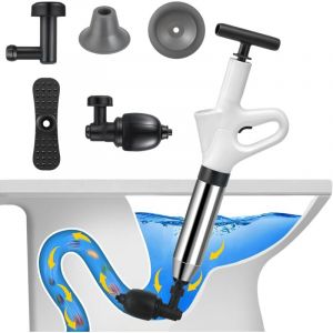 Déboucheur de Toilette, Deboucheur Canalisation Haute Pression avec Baromètre, Ventouse Deboucheur WC avec 4 Têtes Remplaçables pour Déboucher les