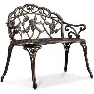 Yaheetech Banc de Jardin Ext&eacute;rieur Mobilier de Jardin en Aluminium Si&egrave;ge de Parc 99,5 x 57 x 78,5cm Bronze